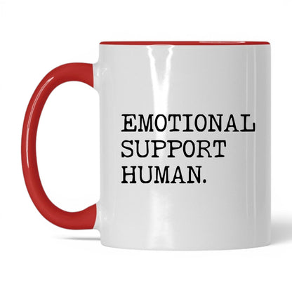 Emotional Support Human 11oz white and red coffee mug