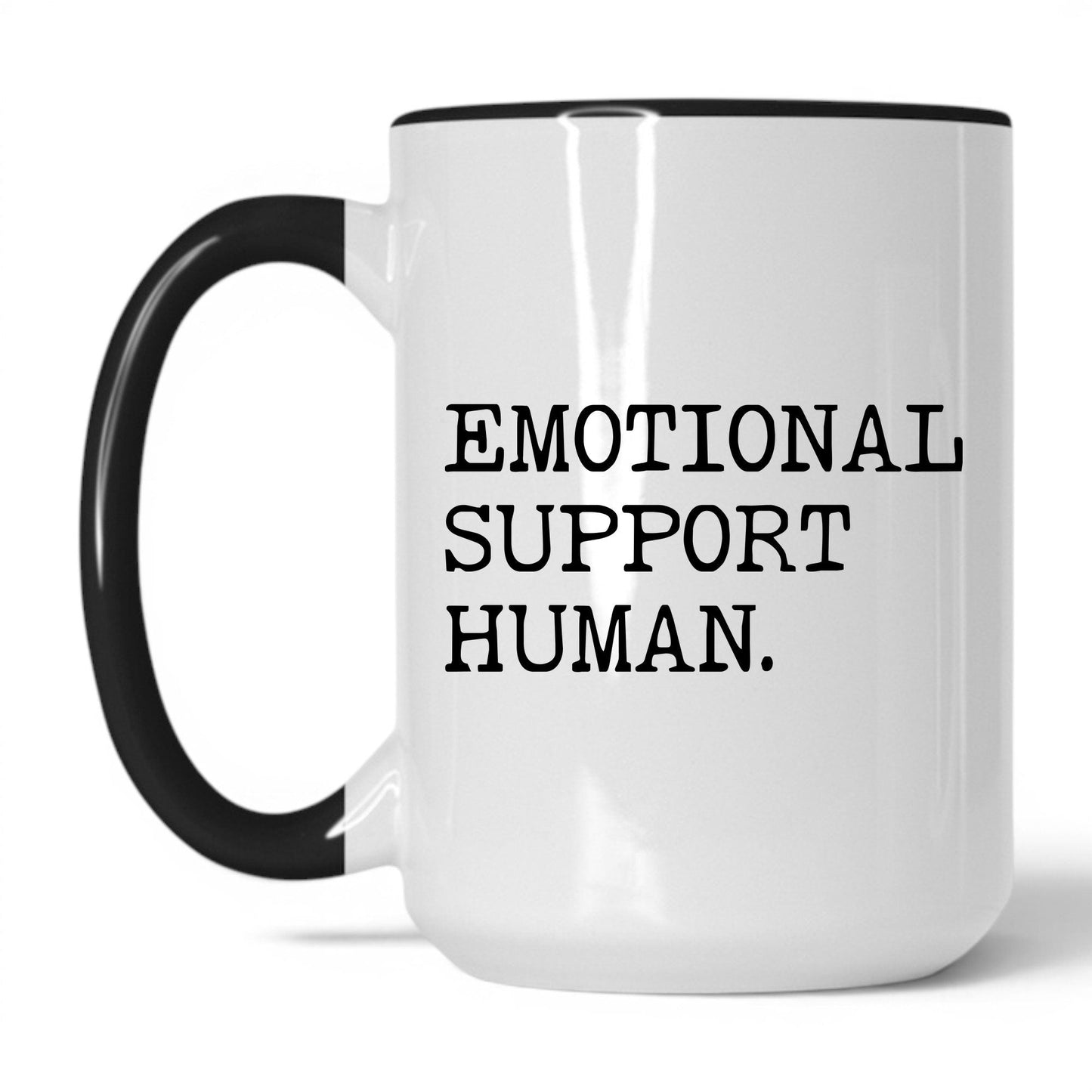 Emotional Support Human 15oz white and black coffee mug