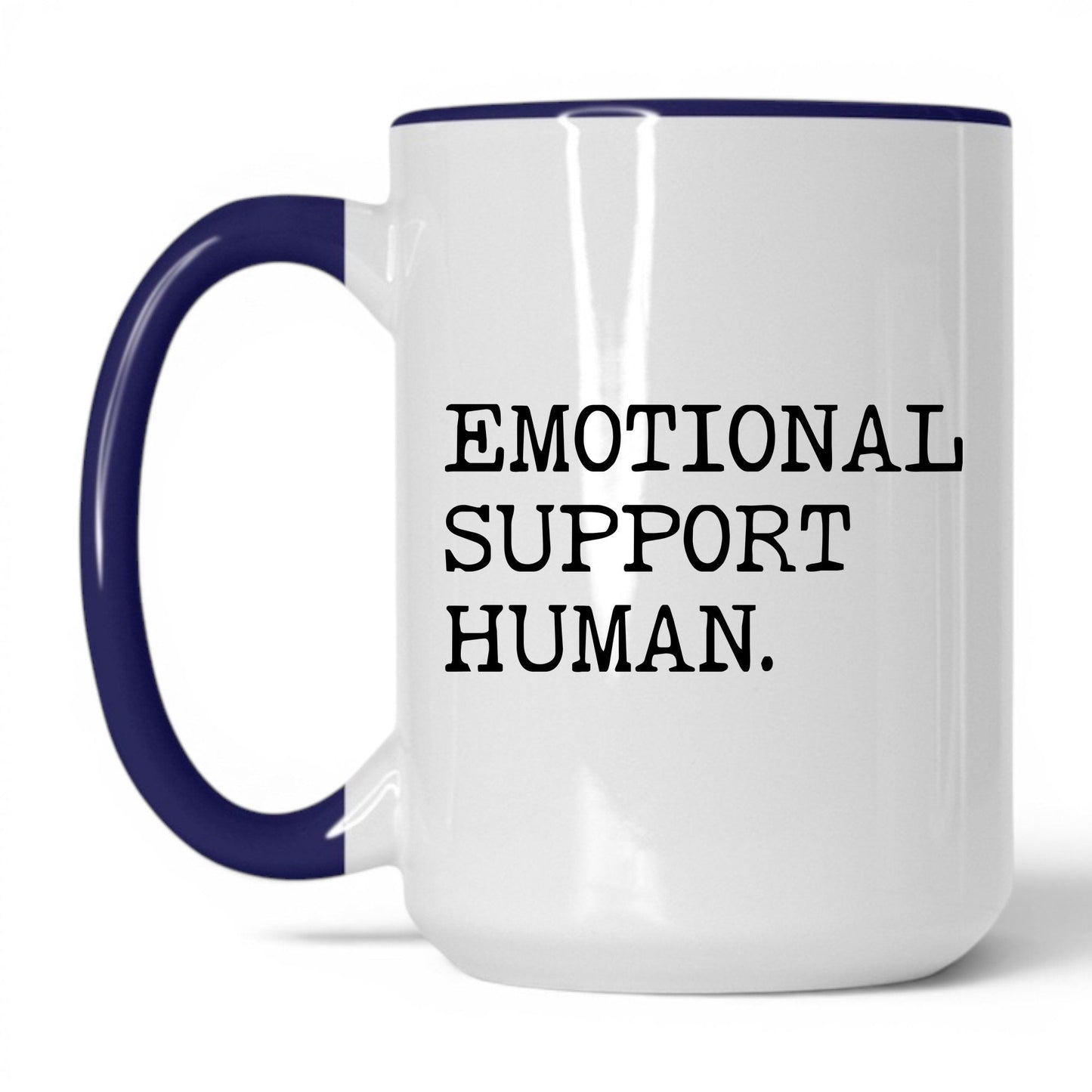 Emotional Support Human 15oz white and midnight blue coffee mug