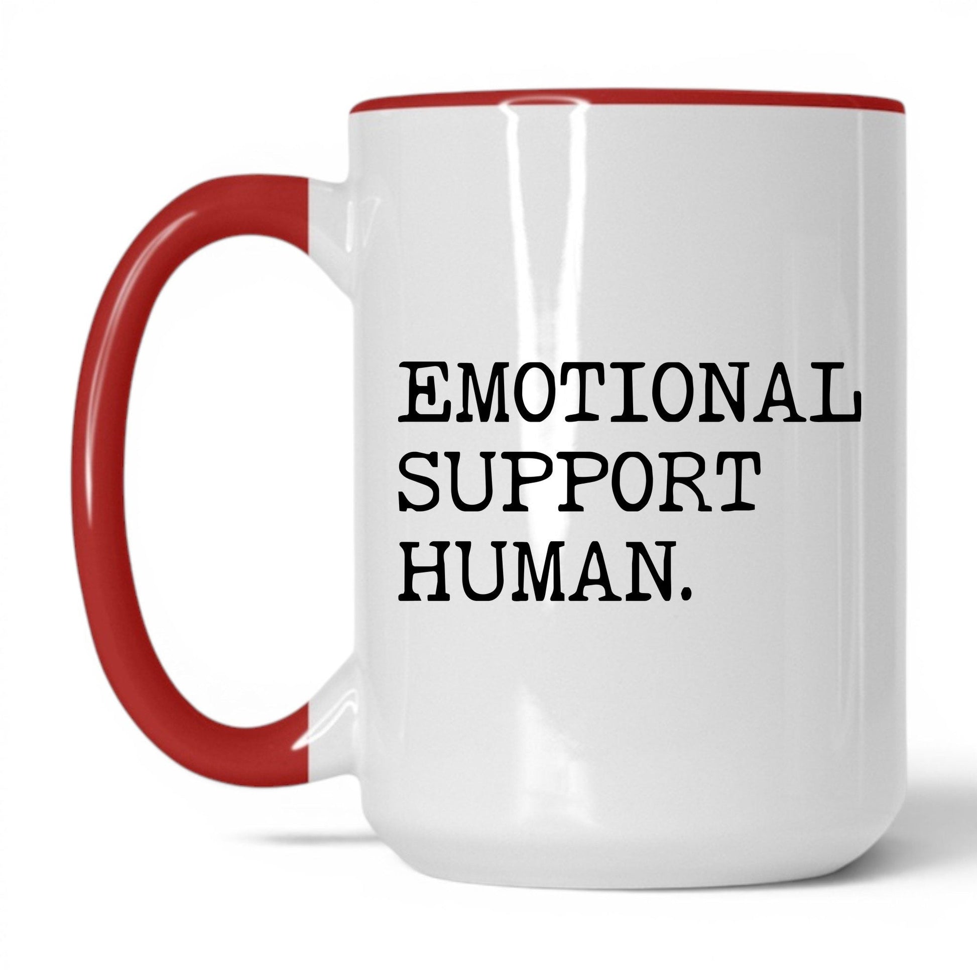 Emotional Support Human 15oz white and red coffee mug