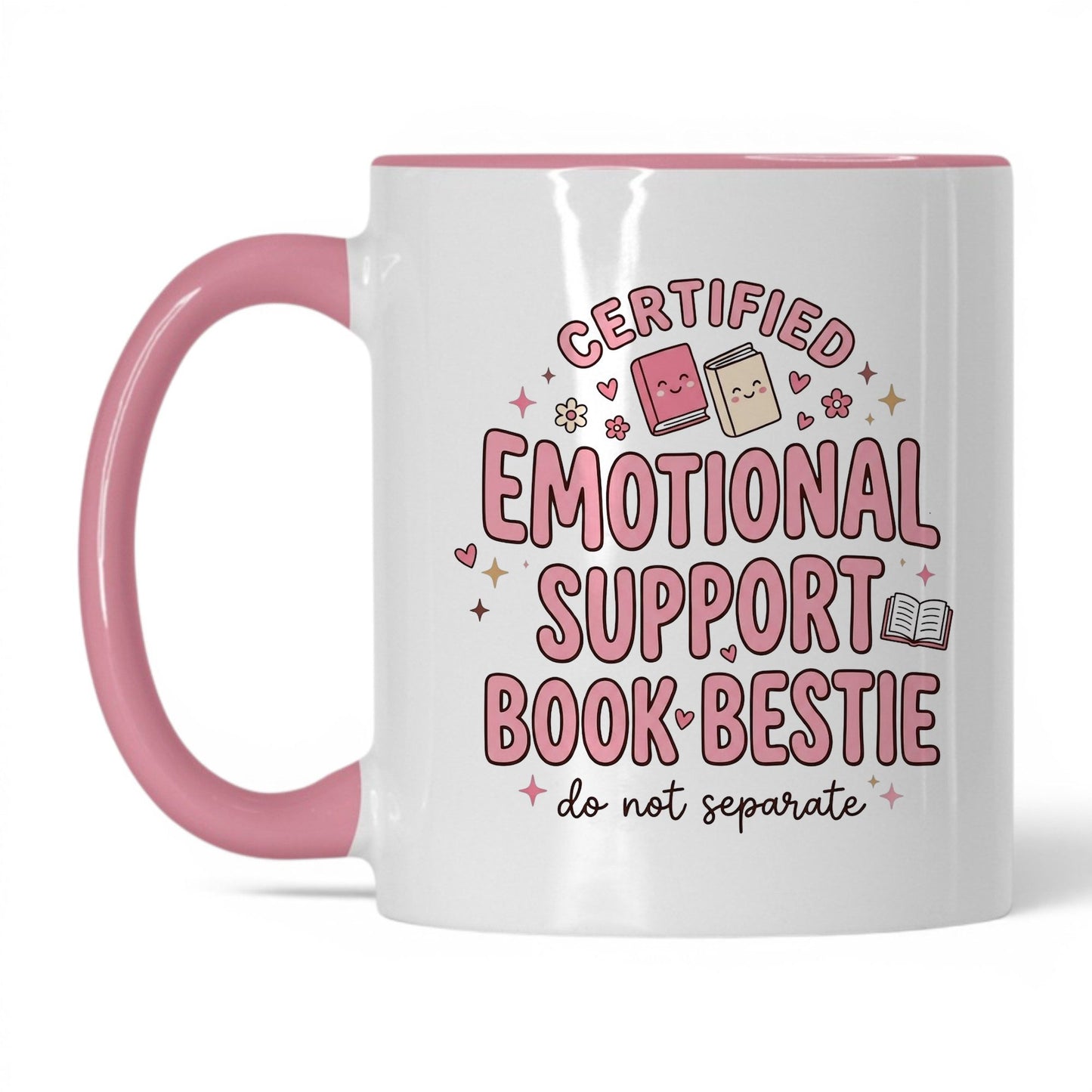 Emotional Support Book Bestie doodle 11oz White Pink coffee mug