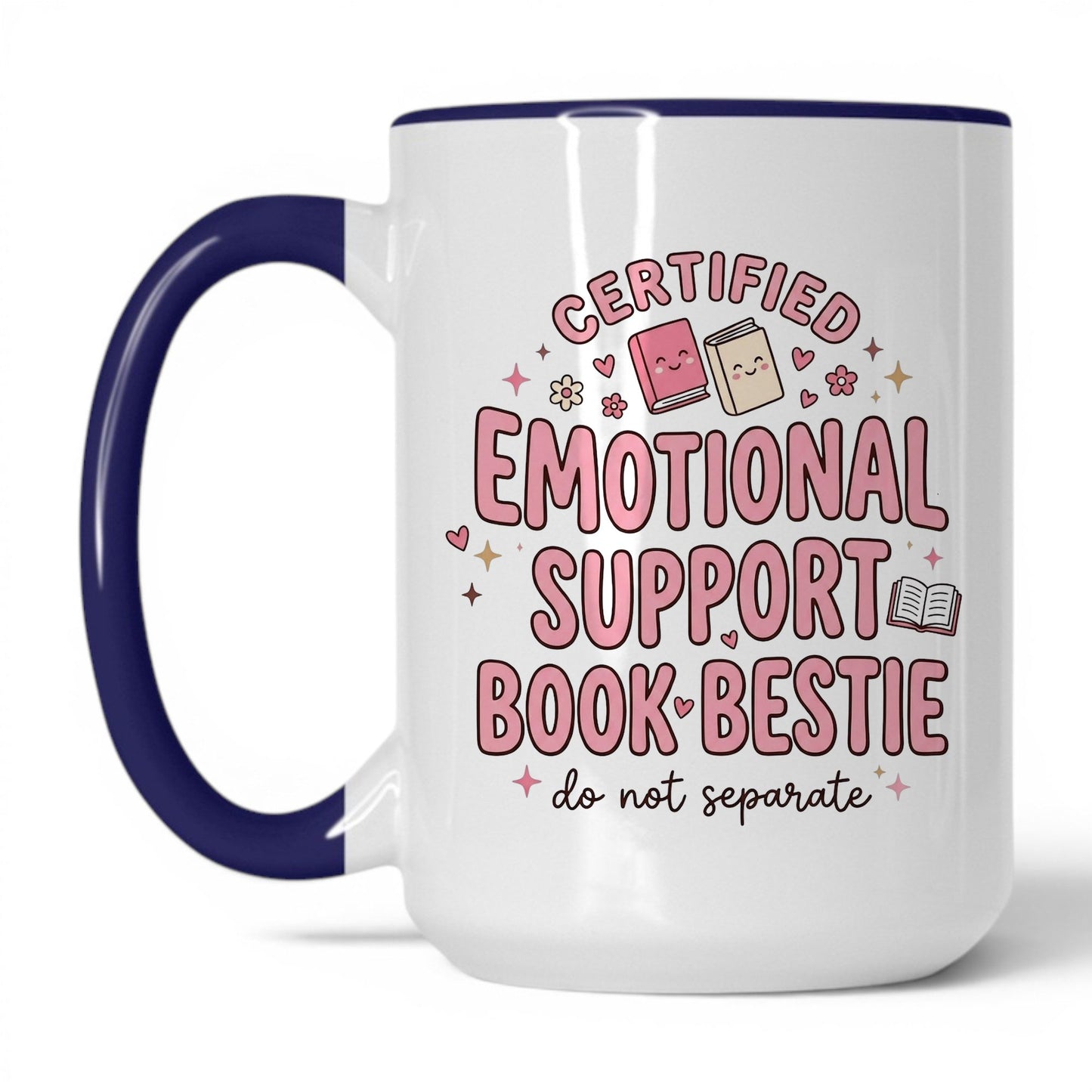 Emotional Support Book Bestie doodle 15oz White Midnight Blue coffee mug