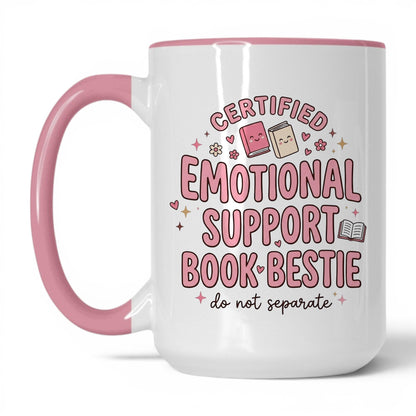 Emotional Support Book Bestie doodle 15oz White Pink coffee mug
