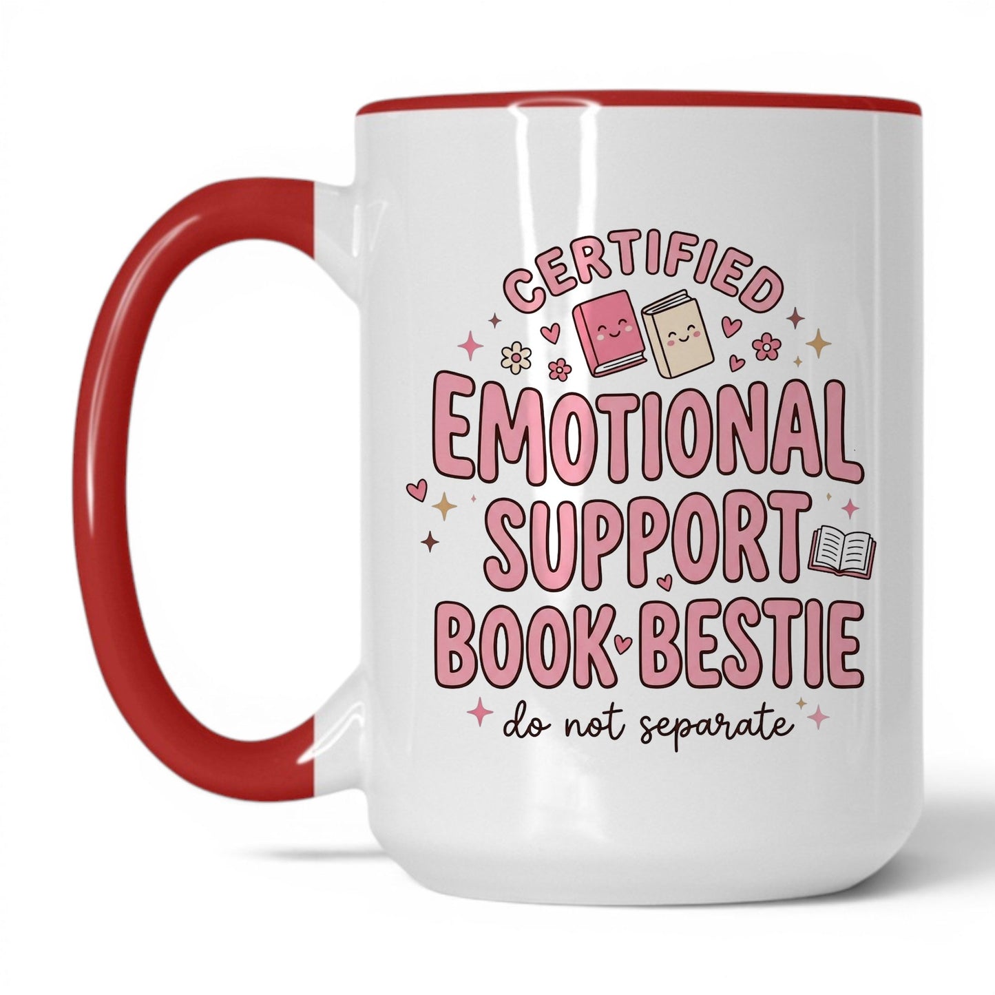 Emotional Support Book Bestie doodle 15oz White Red coffee mug