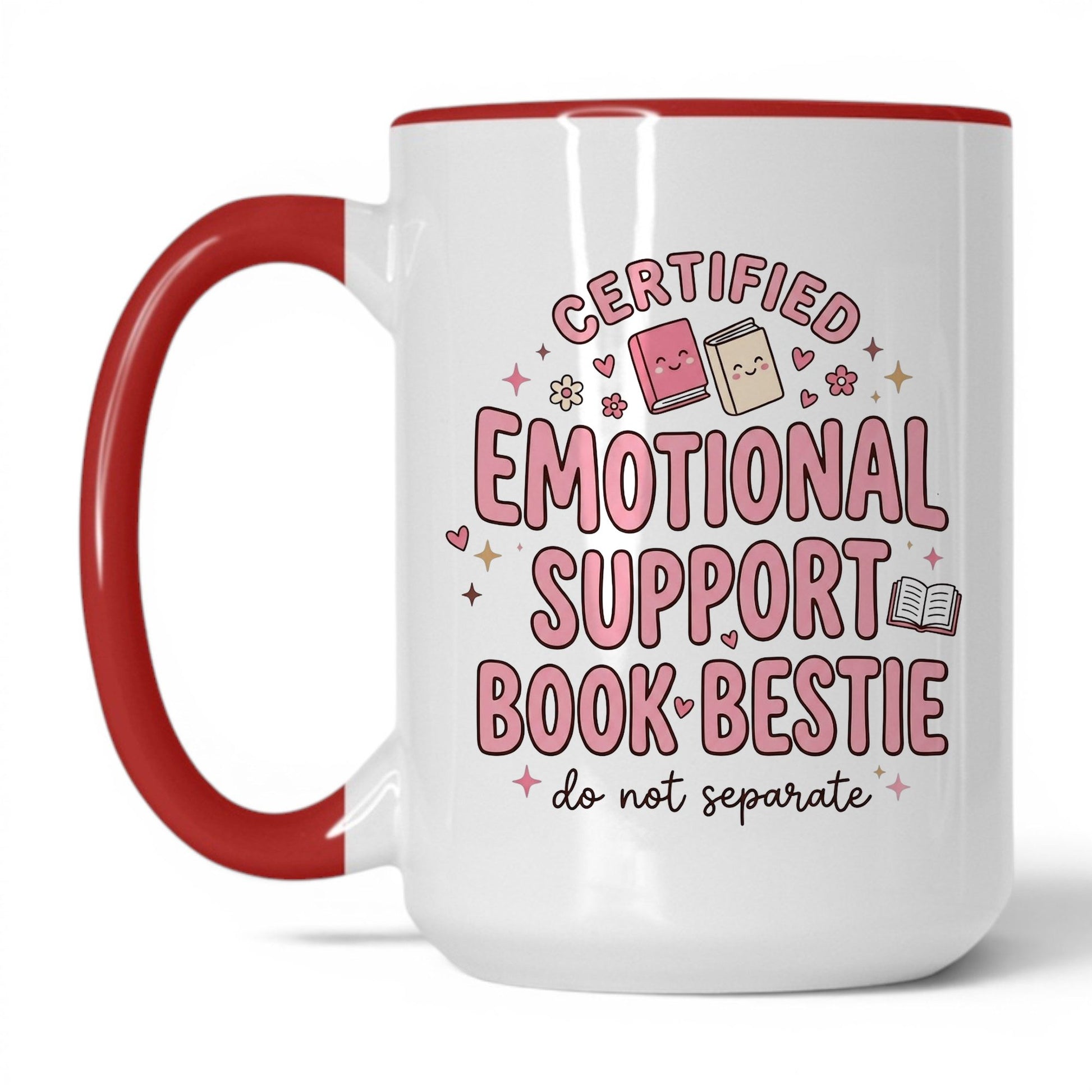 Emotional Support Book Bestie doodle 15oz White Red coffee mug