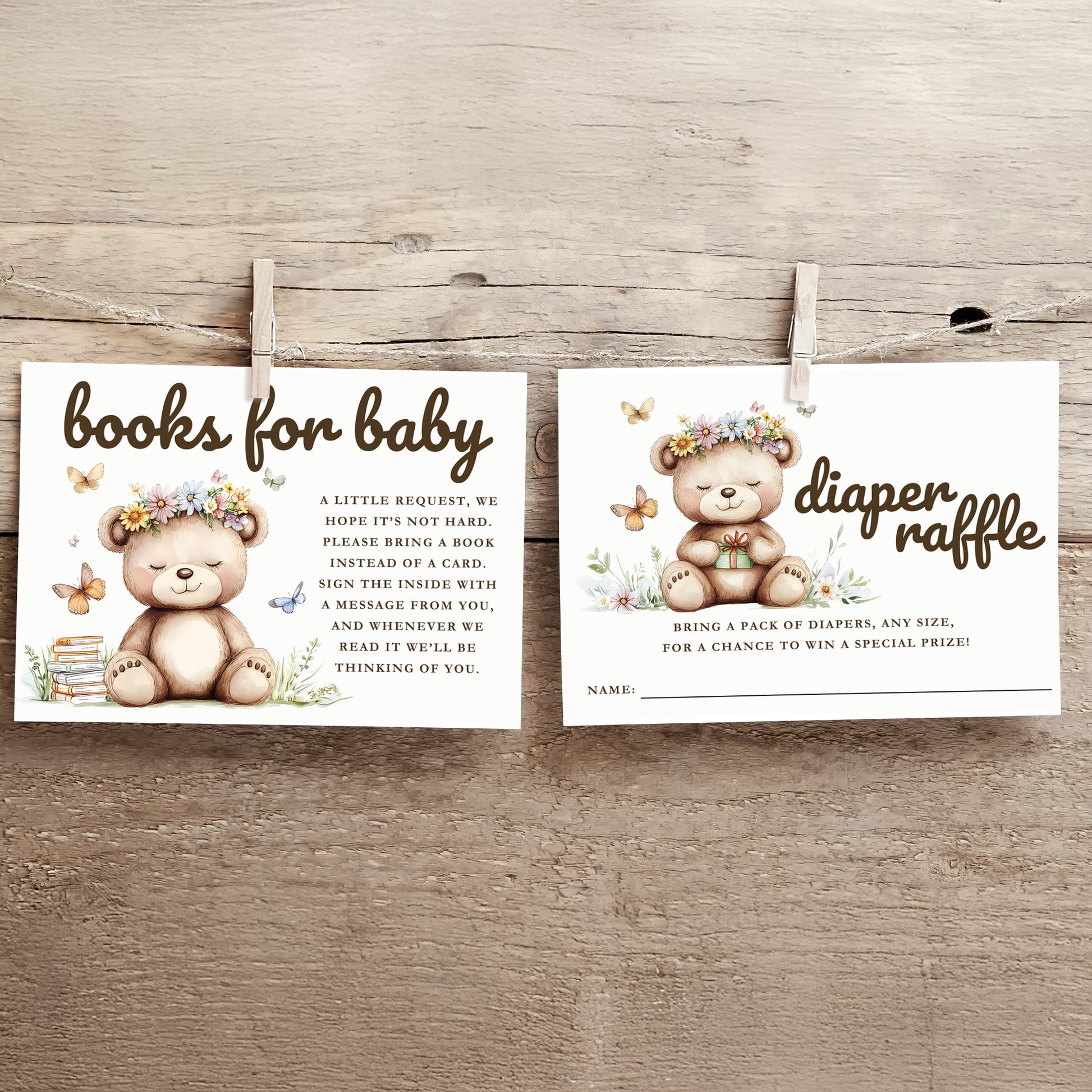 Editable We Can Bearly Wait Baby Shower Enclosure Cards Canva Template