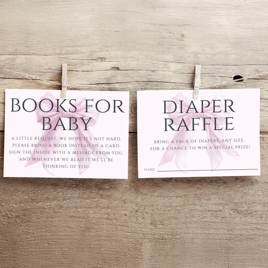 Editable Elegant Pink Bow Baby Shower Enclosure Cards Canva Template