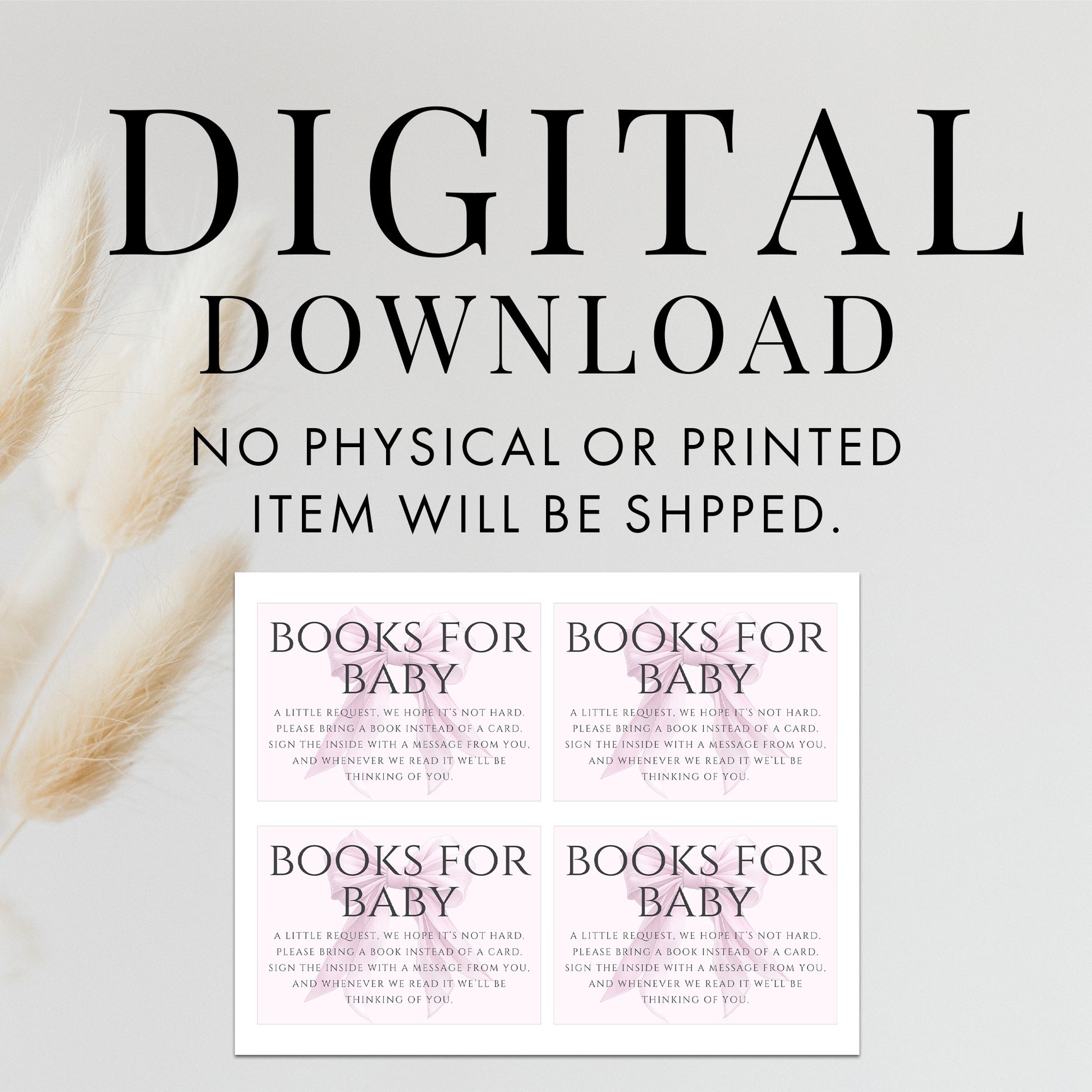 Editable Elegant Pink Bow Baby Shower Enclosure Cards Canva Template