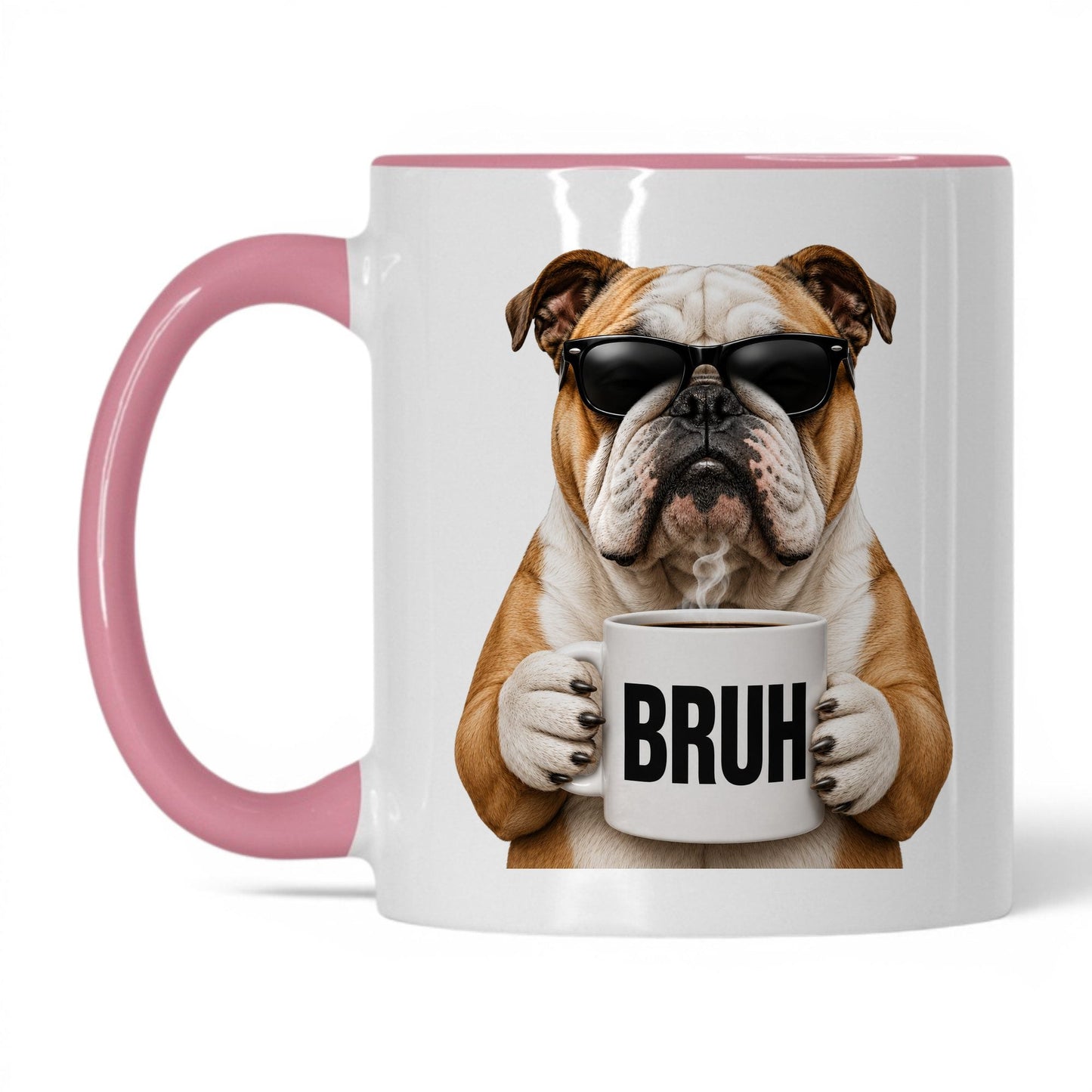 English Bulldog Bruh coffee mug — 11oz White Pink