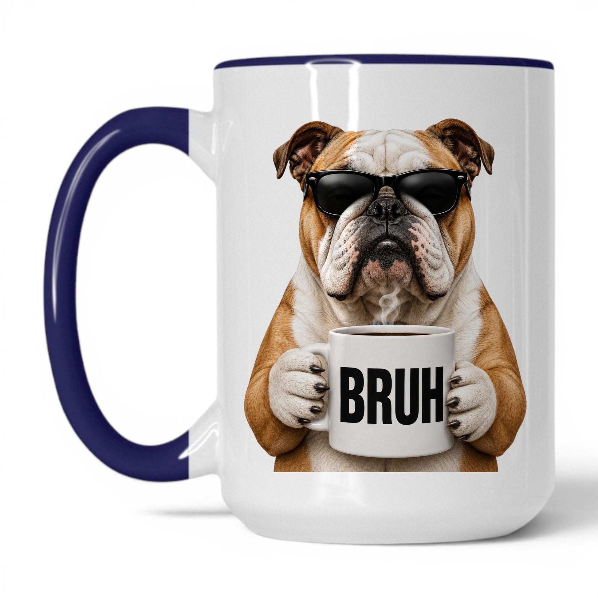 English Bulldog Bruh coffee mug — 15oz White Midnight Blue