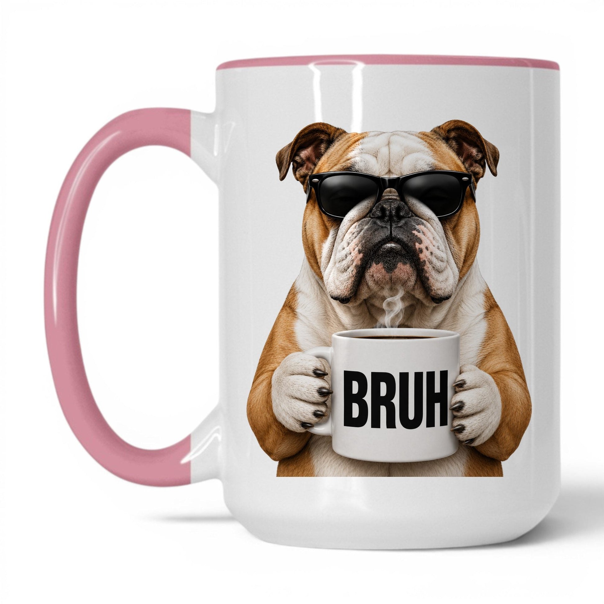 English Bulldog Bruh coffee mug — 15oz White Pink