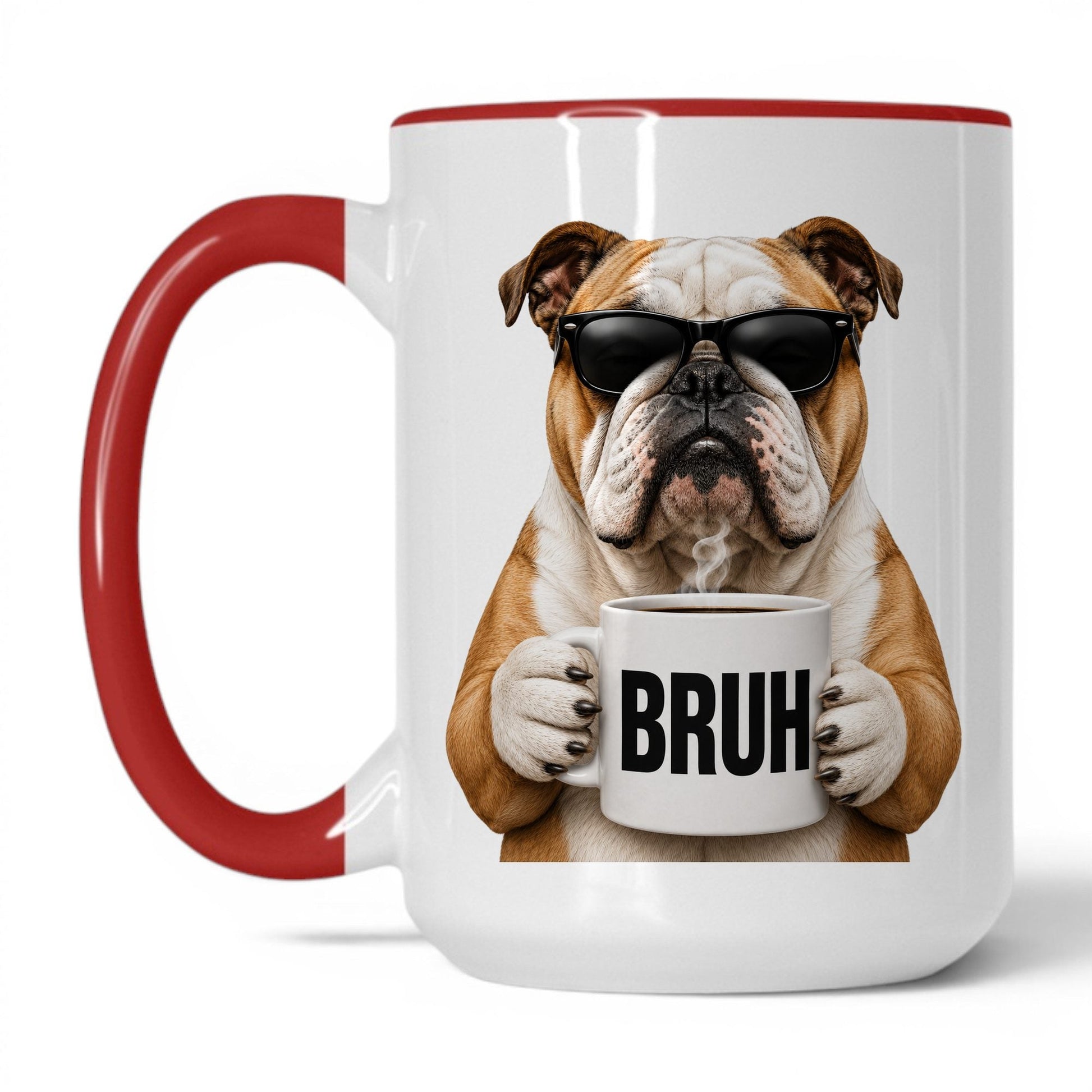 English Bulldog Bruh coffee mug — 15oz White Red