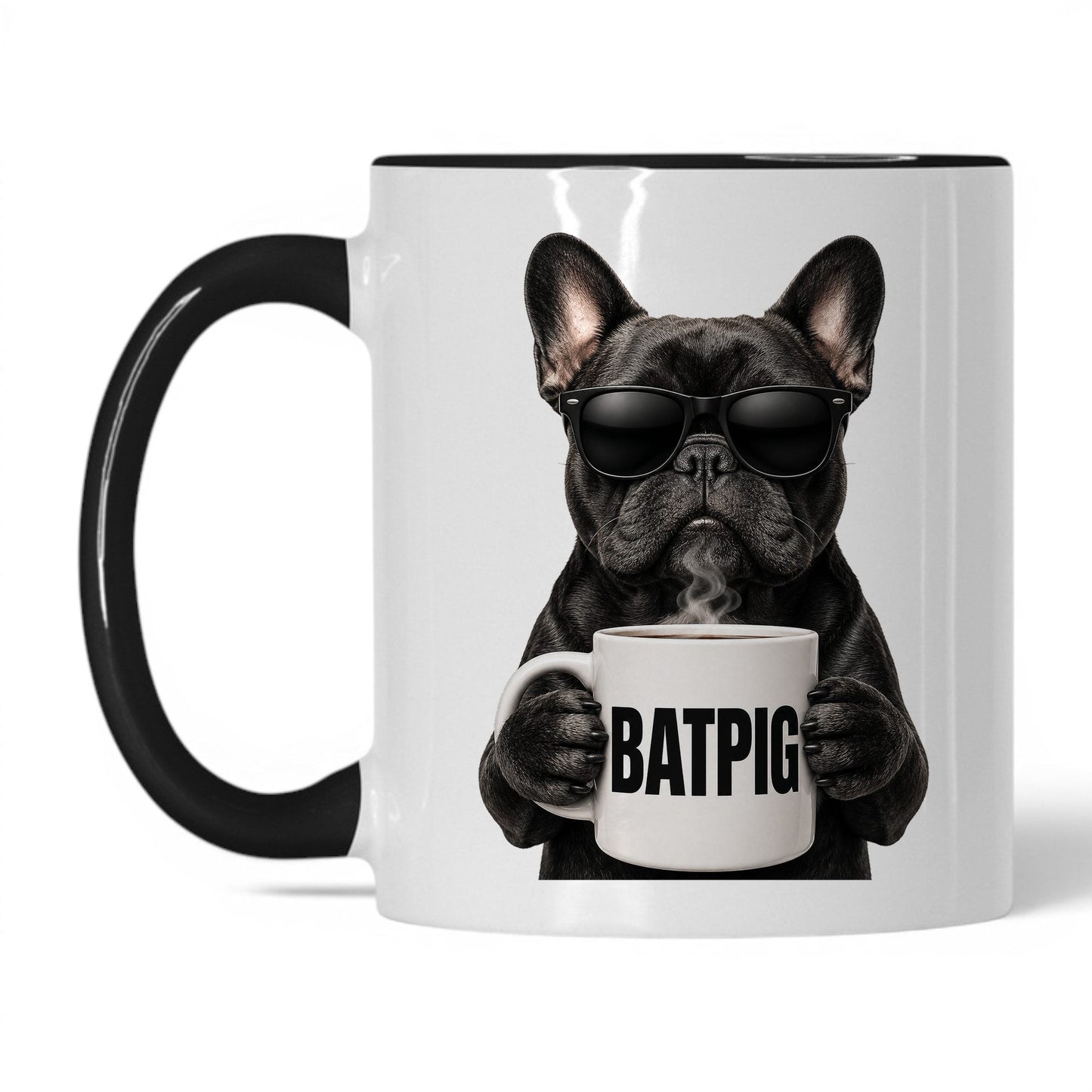 French Bulldog Batpig coffee mug — 11oz White Black