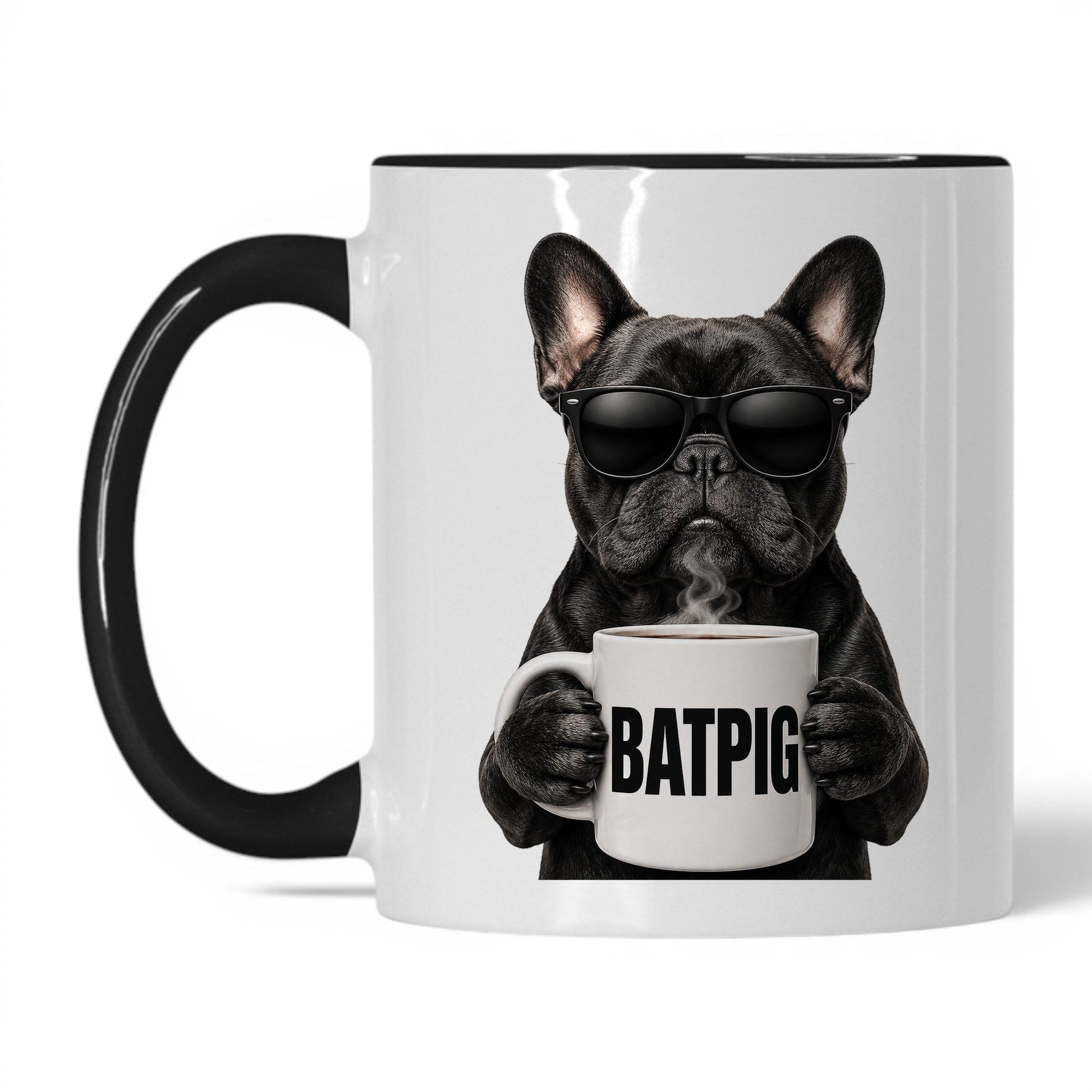 French Bulldog Batpig coffee mug — 11oz White Black