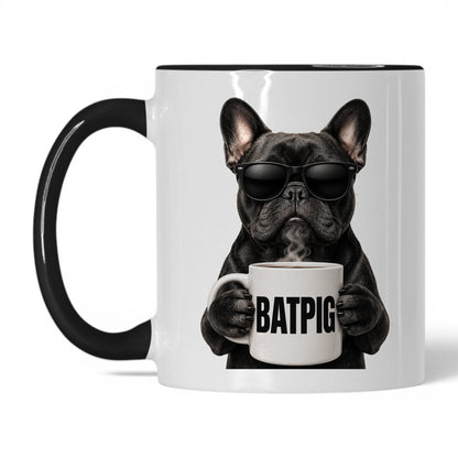 French Bulldog Batpig coffee mug — 11oz White Black