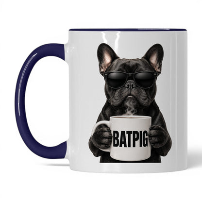French Bulldog Batpig coffee mug — 11oz White Midnight Blue