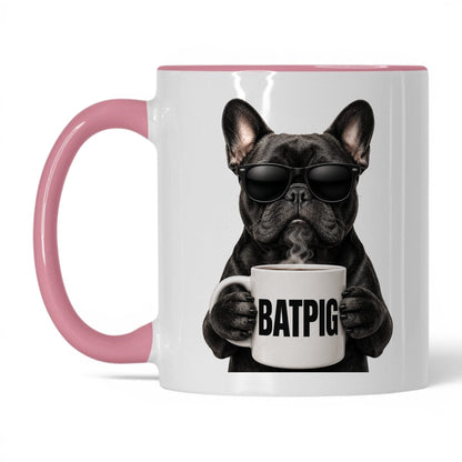 French Bulldog Batpig coffee mug — 11oz White Pink