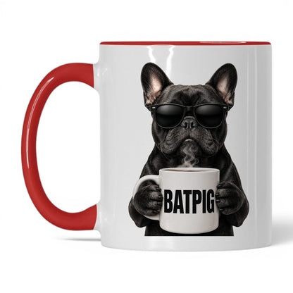 French Bulldog Batpig coffee mug — 11oz White Red