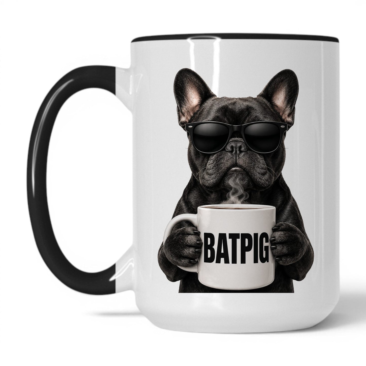 French Bulldog Batpig coffee mug — 15oz White Black