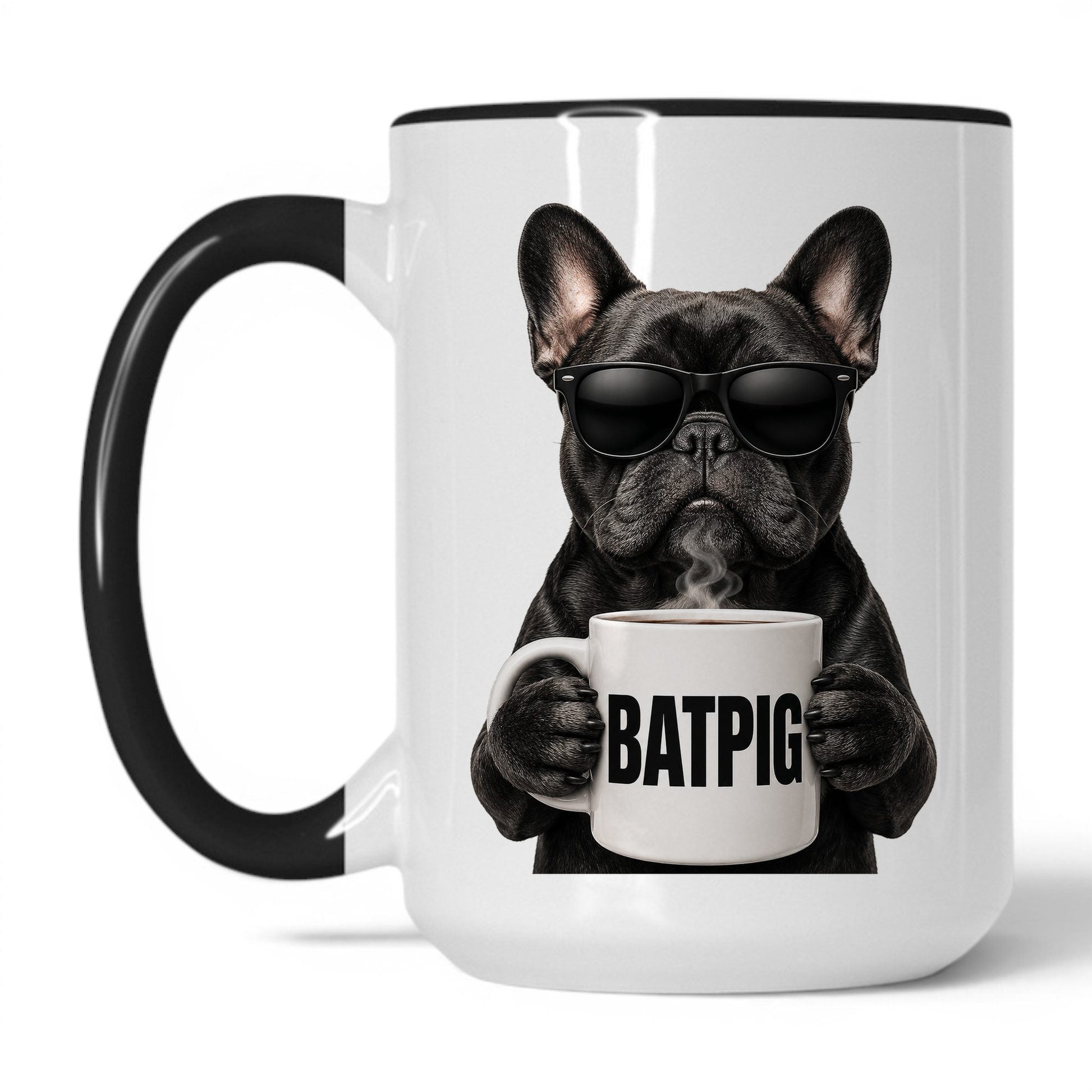French Bulldog Batpig coffee mug — 15oz White Black
