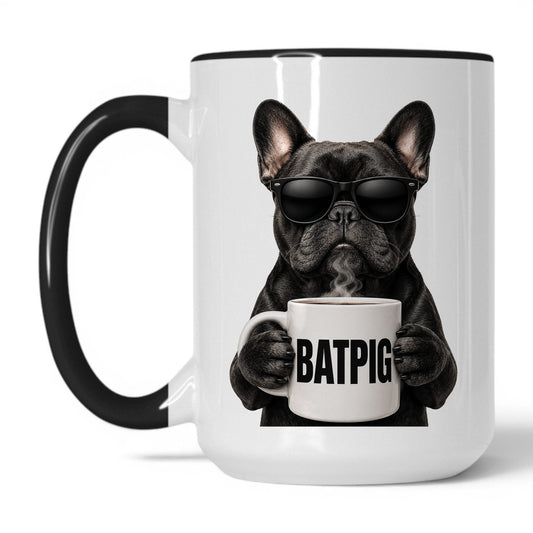 French Bulldog Batpig coffee mug — 15oz White Black