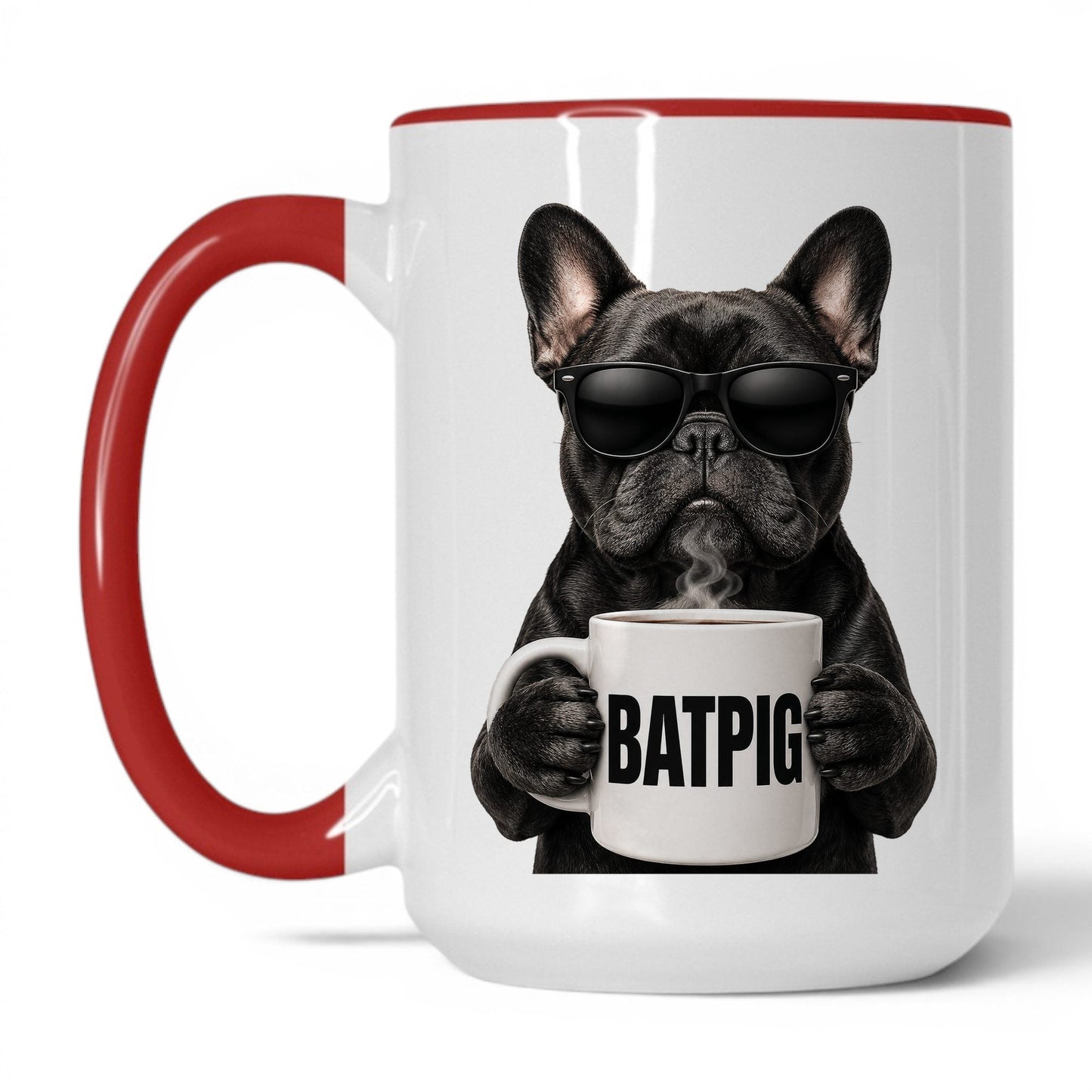 French Bulldog Batpig coffee mug — 15oz White Red