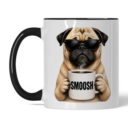 Pug Smoosh coffee mug — 11oz White Black
