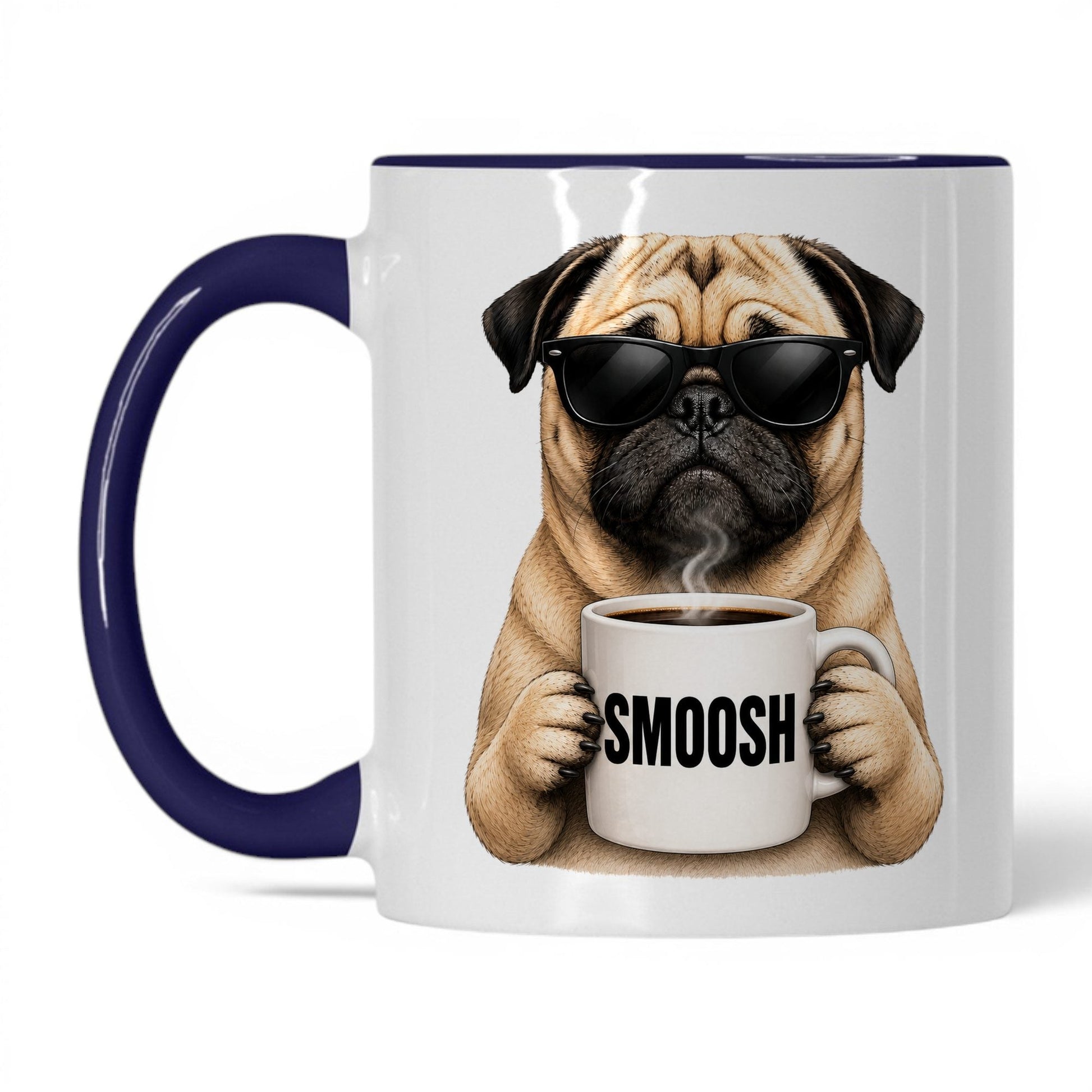 Pug Smoosh coffee mug — 11oz White Midnight Blue