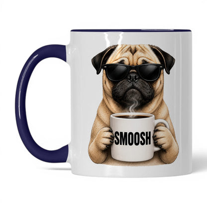 Pug Smoosh coffee mug — 11oz White Midnight Blue