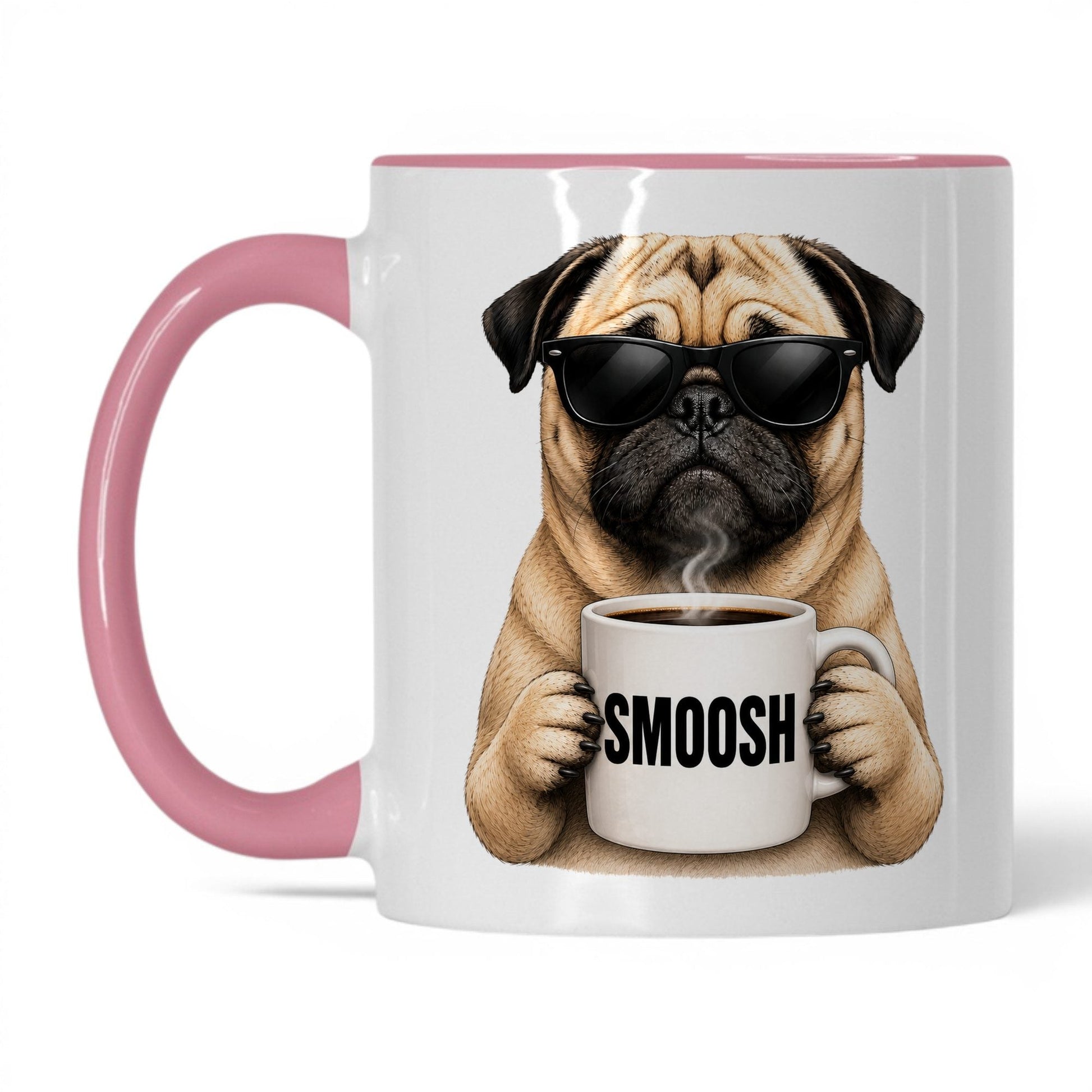Pug Smoosh coffee mug — 11oz White Pink