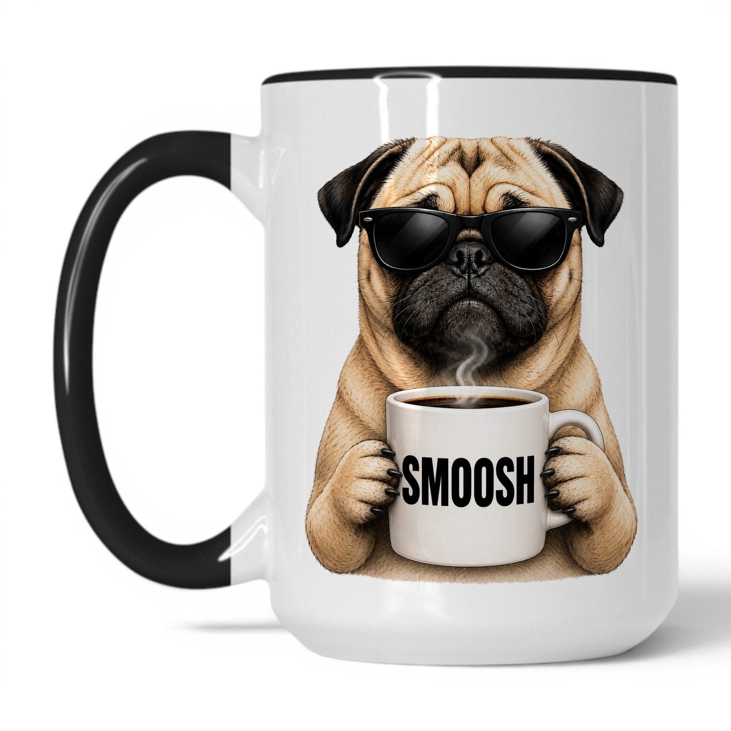 Pug Smoosh coffee mug — 15oz White Black