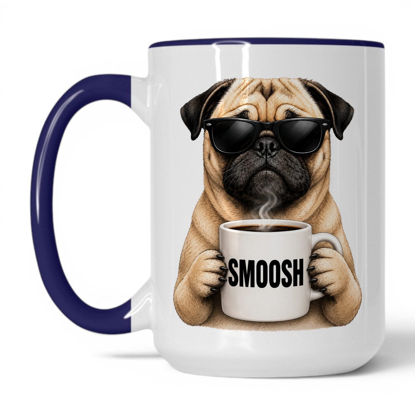 Pug Smoosh coffee mug — 15oz White Midnight Blue