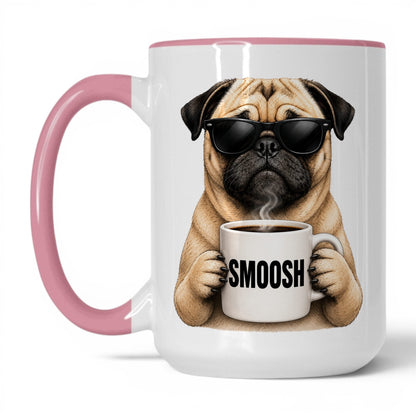 Pug Smoosh coffee mug — 15oz White Pink