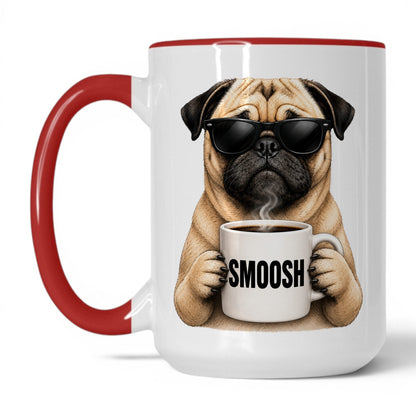 Pug Smoosh coffee mug — 15oz White Red
