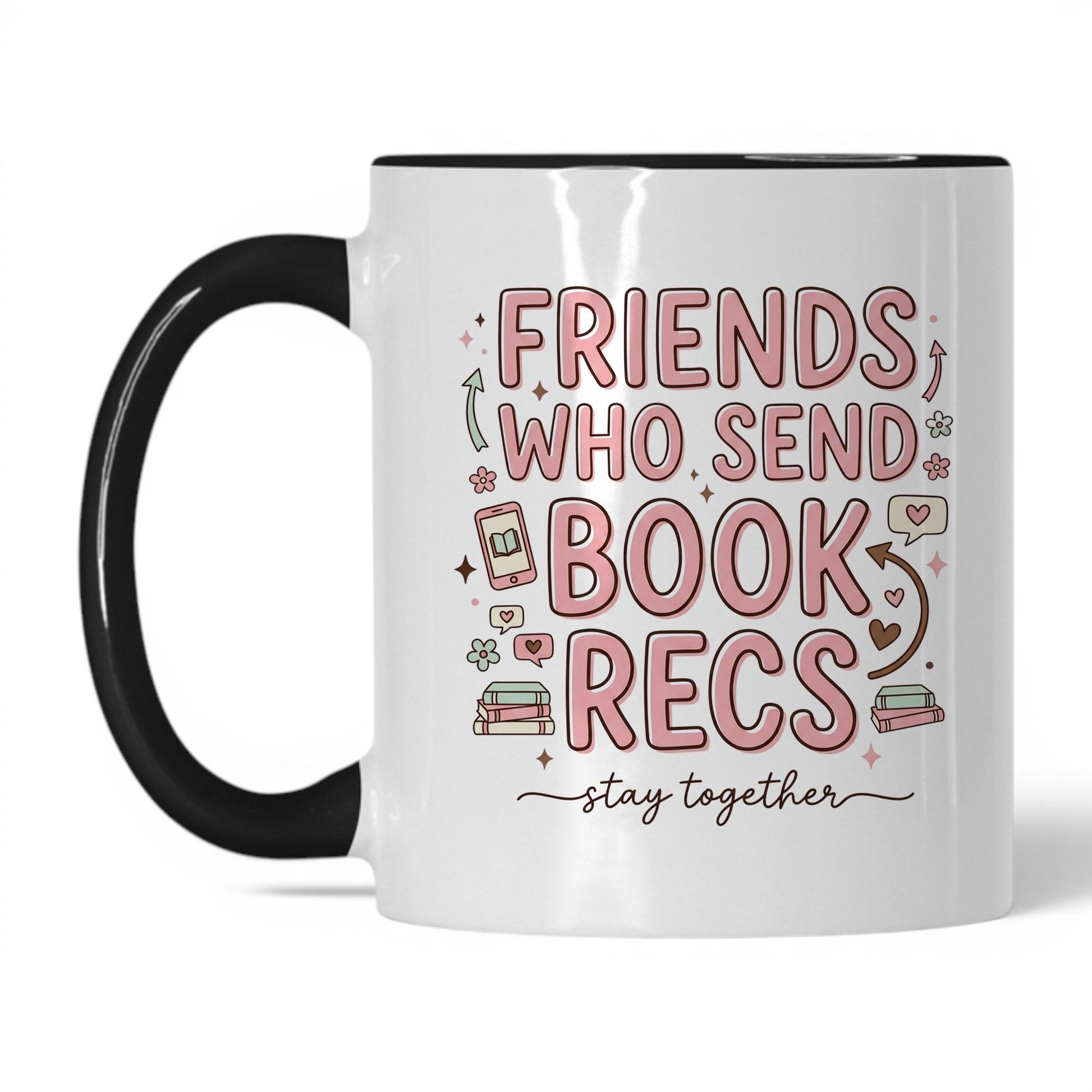 Friends Who Send Book Recs doodle 11oz White Black coffee mug