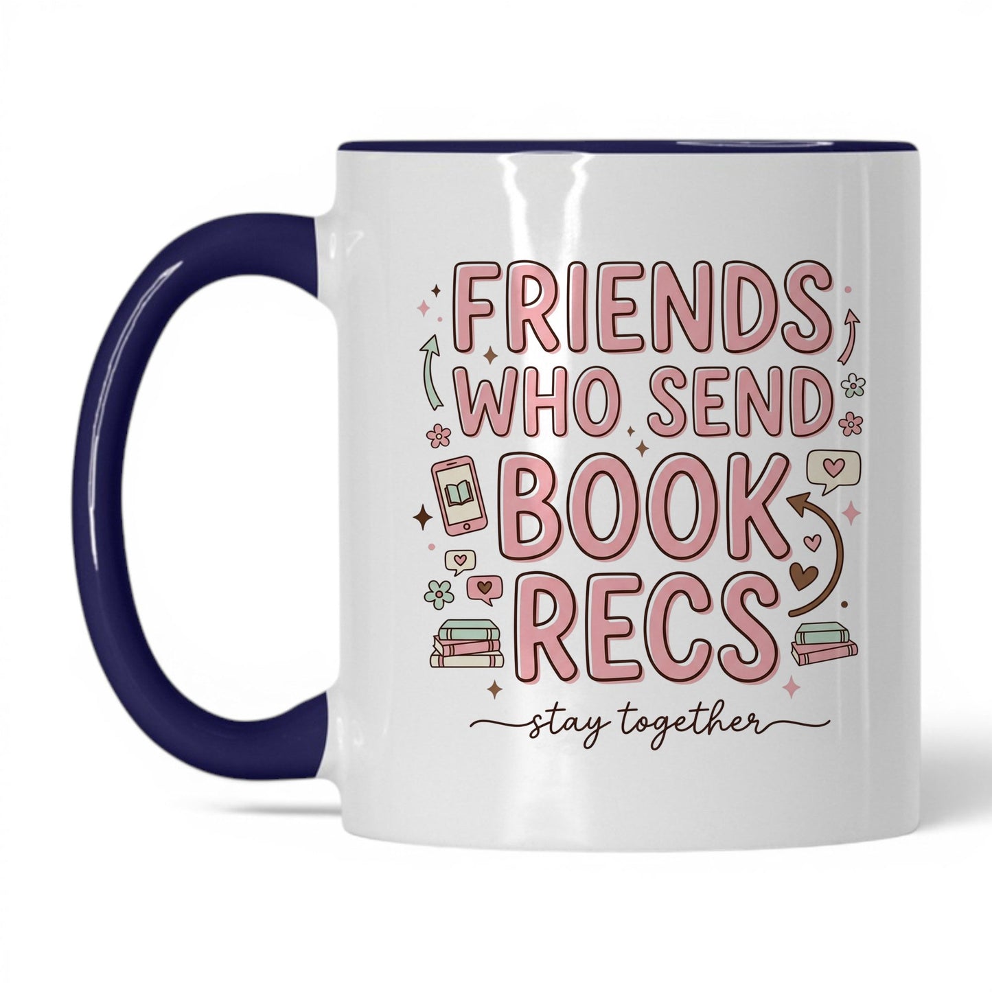 Friends Who Send Book Recs doodle 11oz White Midnight Blue coffee mug