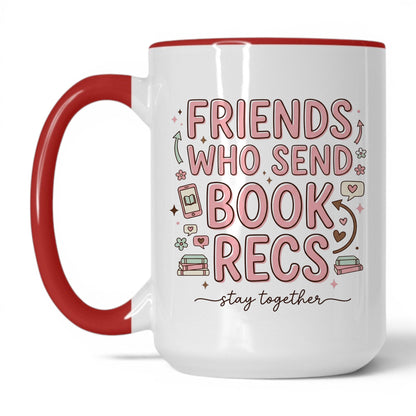 Friends Who Send Book Recs doodle 15oz White Red coffee mug