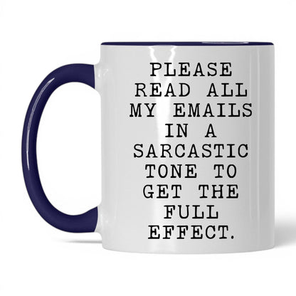 Read My Emails Sarcastically Coffee Mug – 11oz White Midnight Blue Mug