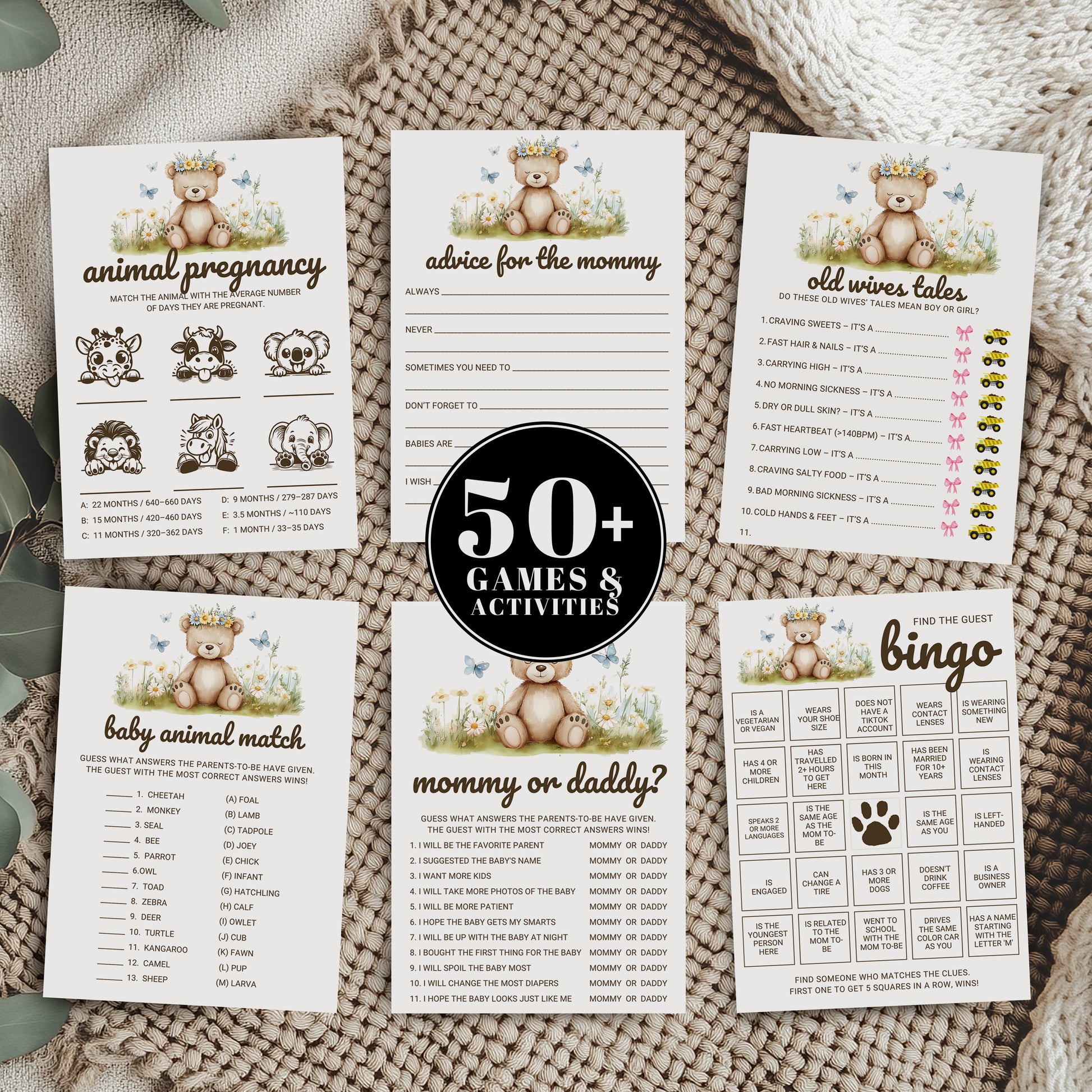 Editable We Can Bearly Wait Baby Shower Game Bundle Canva Template