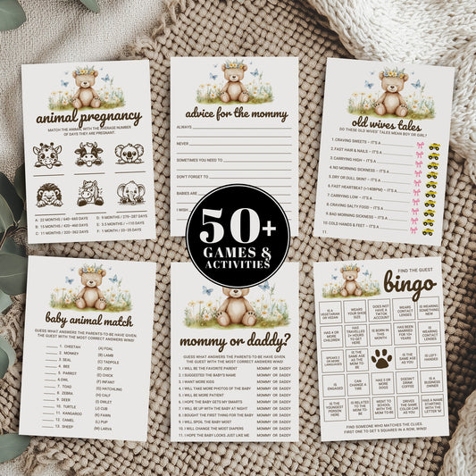 Editable We Can Bearly Wait Baby Shower Game Bundle Canva Template