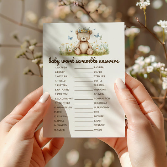 Printable We Can Bearly Wait Baby Shower Baby Word Scramble