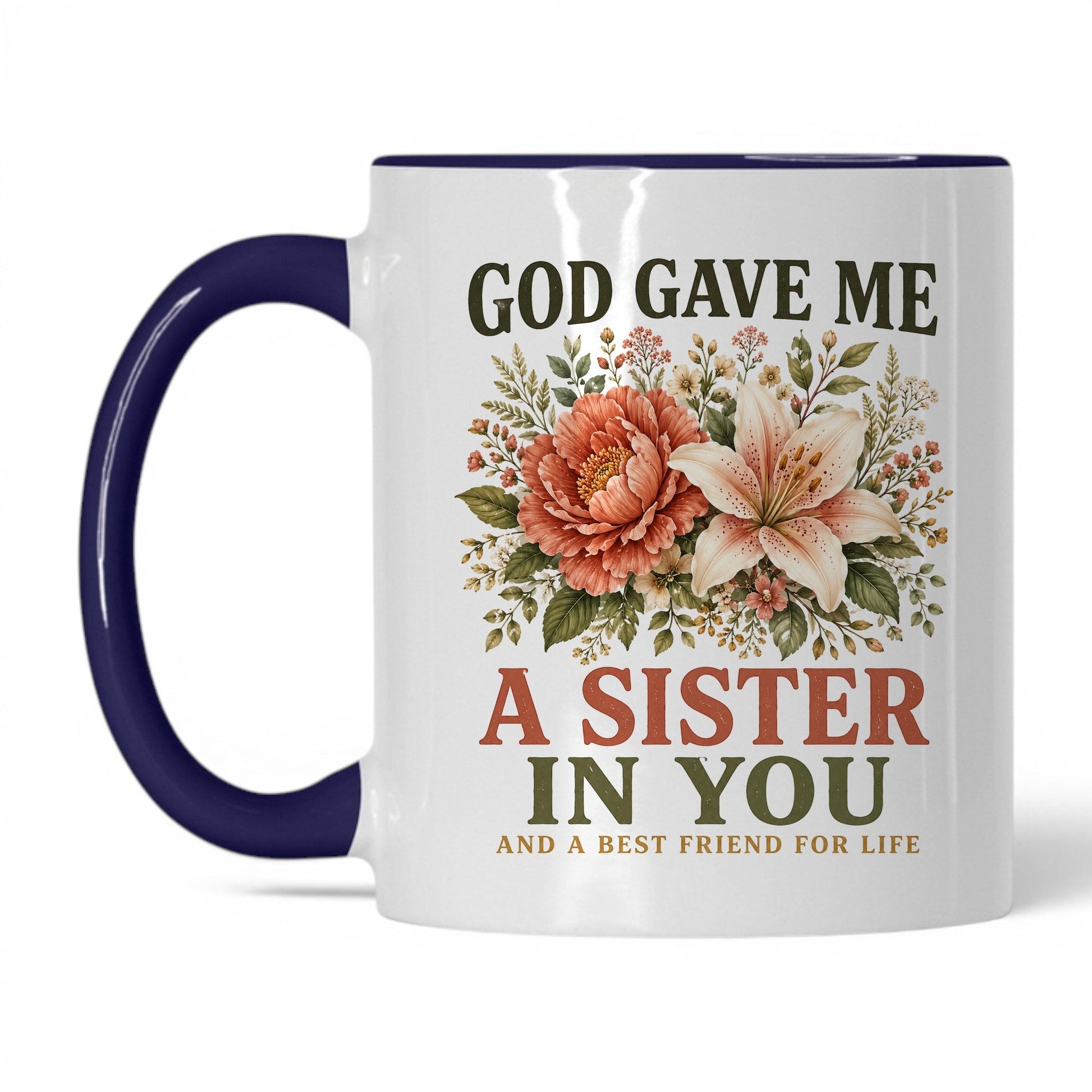 God Gave Me a Sister in You 11oz White Midnight Blue coffee mug