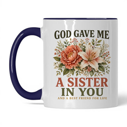 God Gave Me a Sister in You 11oz White Midnight Blue coffee mug