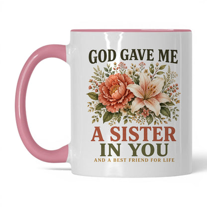 God Gave Me a Sister in You 11oz White Pink coffee mug
