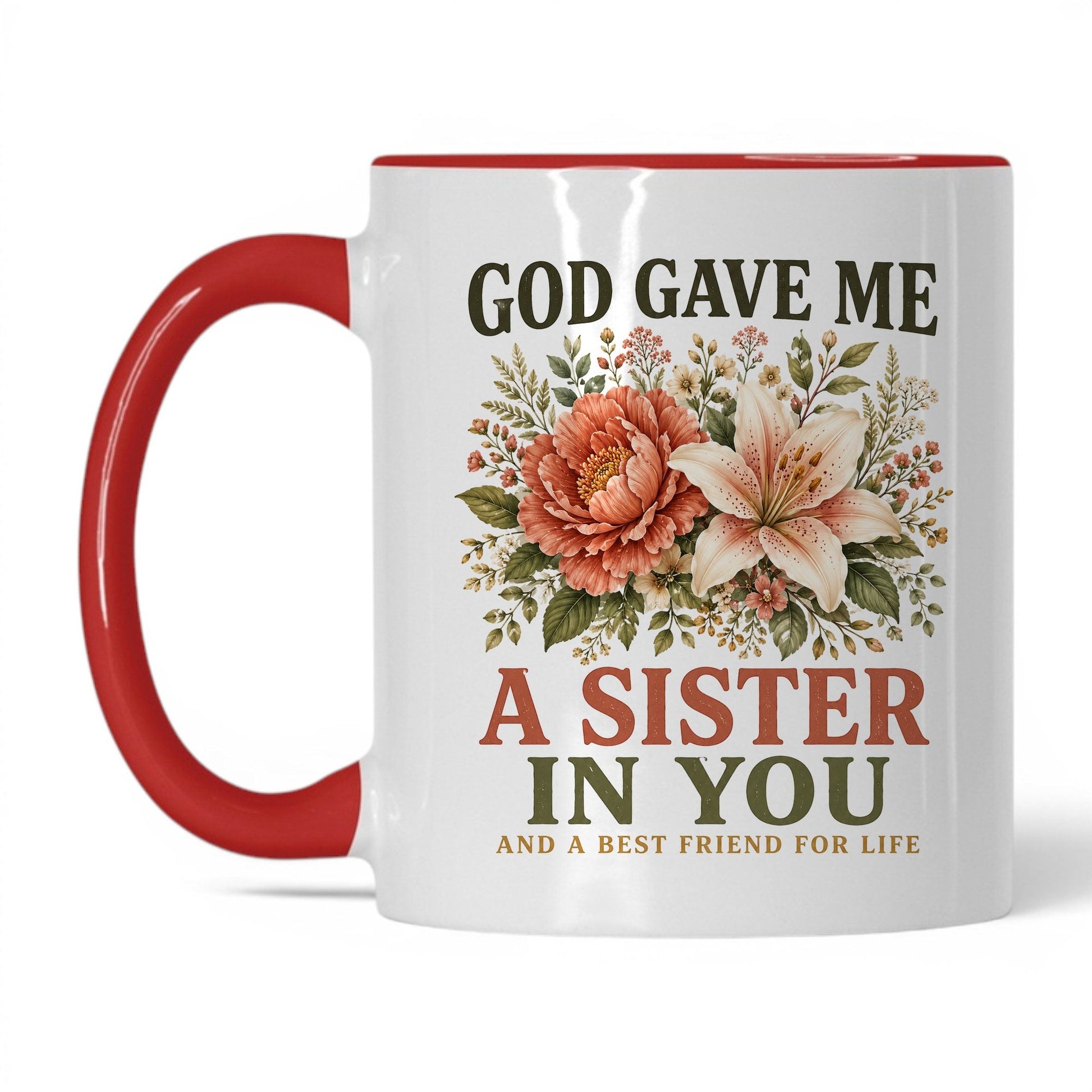 God Gave Me a Sister in You 11oz White Red coffee mug