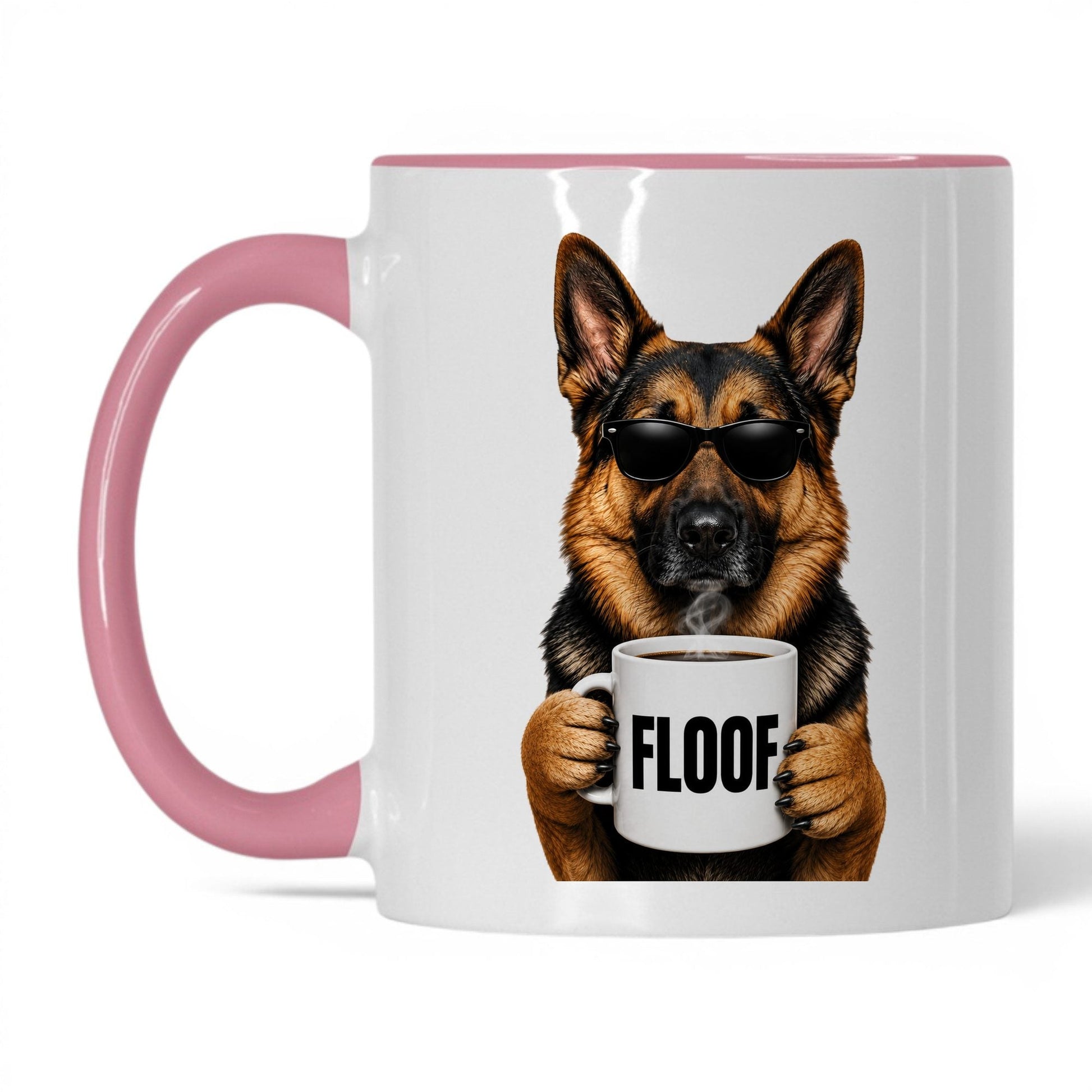 German Shepherd Floof coffee mug — 11oz White Pink