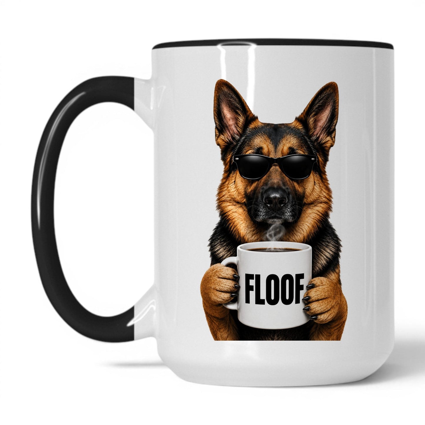 German Shepherd Floof coffee mug — 15oz White Black