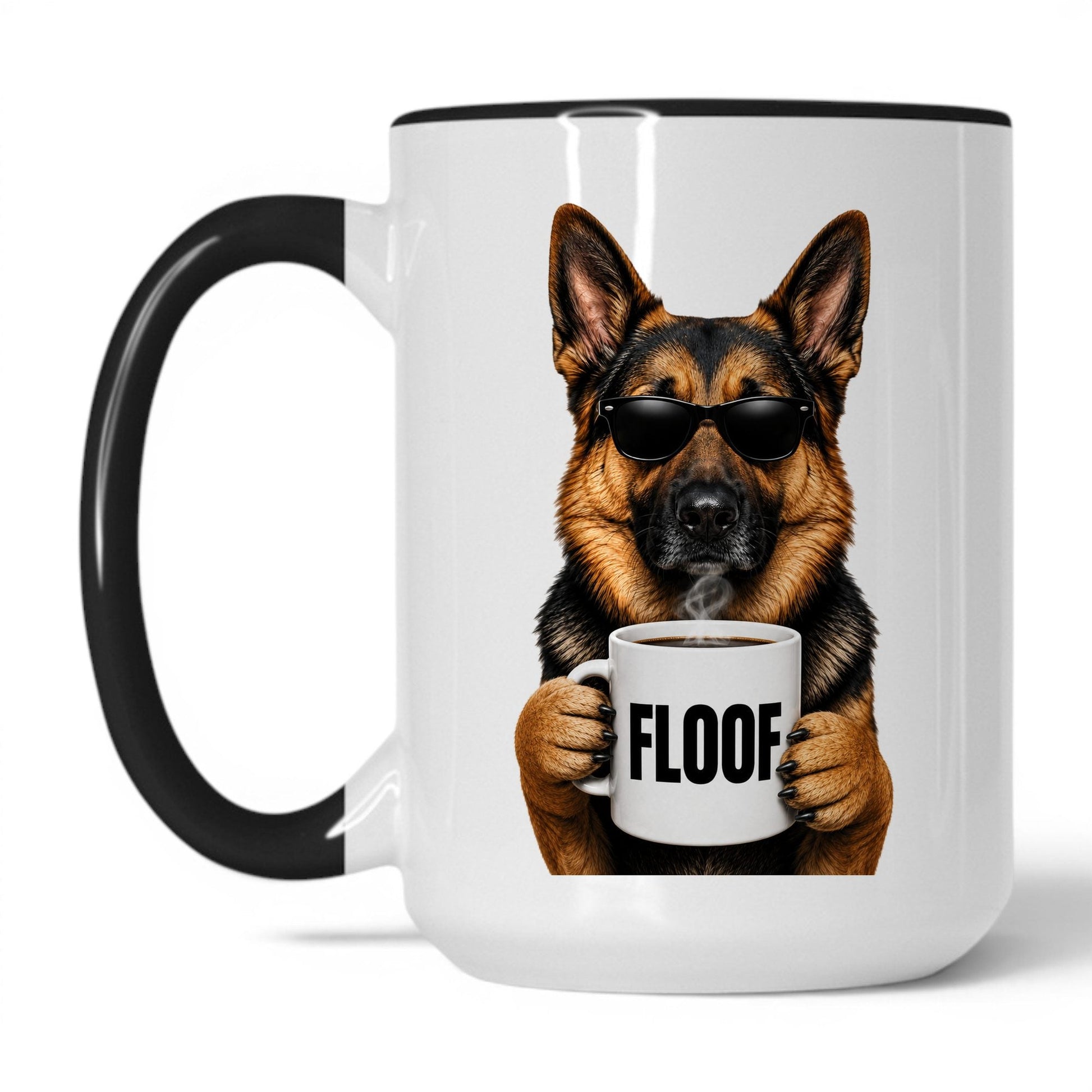 German Shepherd Floof coffee mug — 15oz White Black