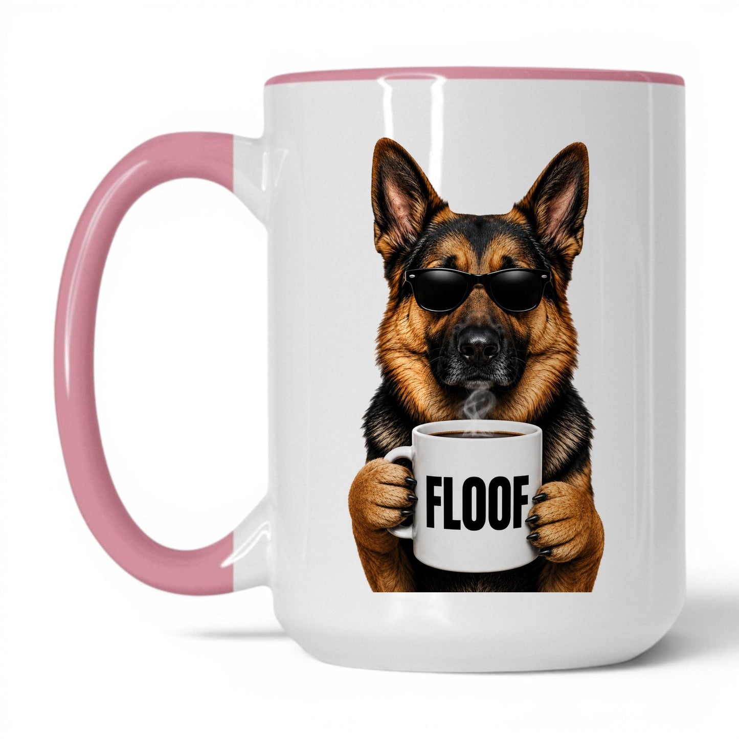 German Shepherd Floof coffee mug — 15oz White Pink