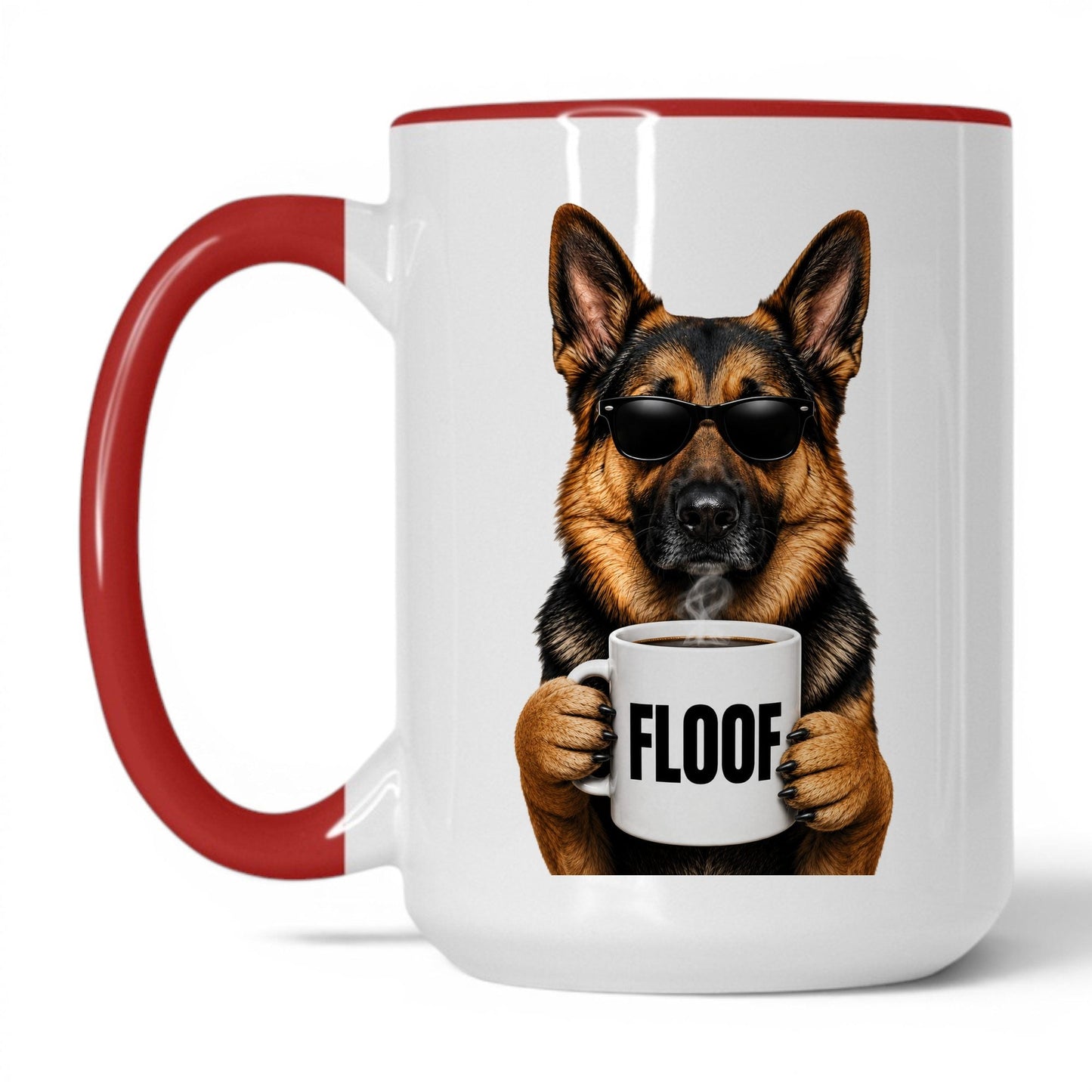 German Shepherd Floof coffee mug — 15oz White Red
